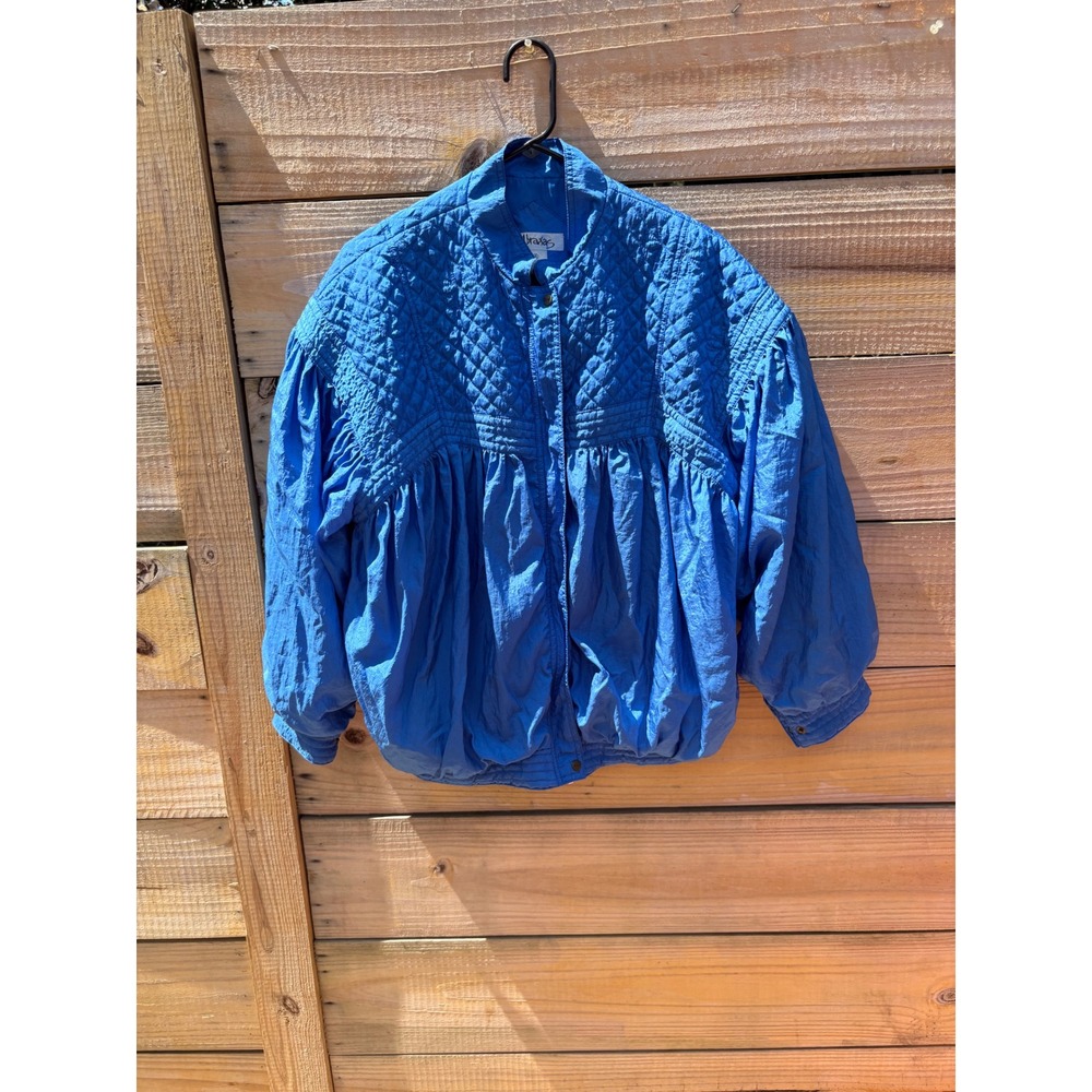 Abraxas Vintage Royal Blue Quilted Yoke Bomber Jacket Nylon Size Small Retro 80s